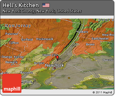 Satellite Panoramic Map of Hell's Kitchen