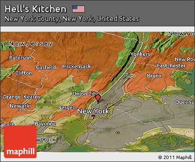 Satellite Panoramic Map of Hell's Kitchen