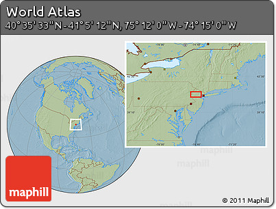 Savanna Style Location Map of the Area around 40° 50' 23" N, 74° 43' 29" W, hill shading