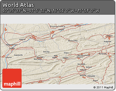 Shaded Relief 3D Map of the Area around 40° 50' 23" N, 76° 25' 30" W