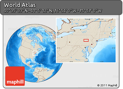 Shaded Relief Location Map of the Area around 40° 50' 23" N, 76° 25' 30" W