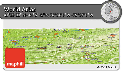Physical Panoramic Map of the Area around 40° 50' 23" N, 76° 25' 30" W