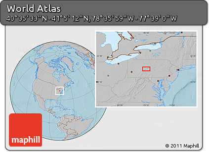 Gray Location Map of the Area around 40° 50' 23" N, 78° 7' 30" W, hill shading