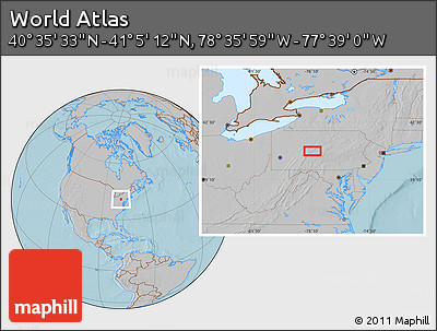 Gray Location Map of the Area around 40° 50' 23" N, 78° 7' 30" W, hill shading