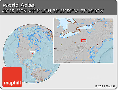 Gray Location Map of the Area around 40° 50' 23" N, 78° 7' 30" W, hill shading