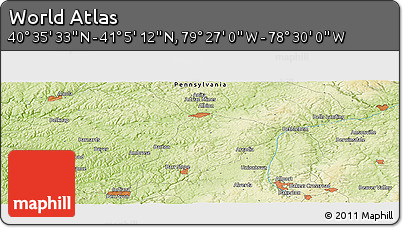Physical Panoramic Map of the Area around 40° 50' 23" N, 78° 58' 29" W