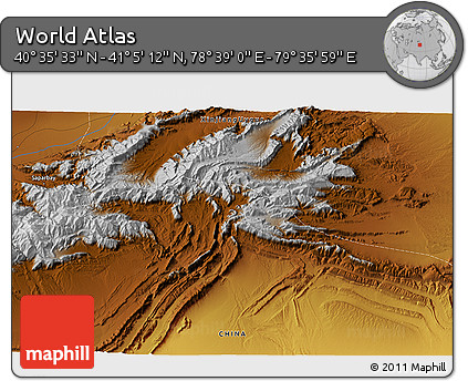 Physical 3D Map of the Area around 40° 50' 23" N, 79° 7' 30" E