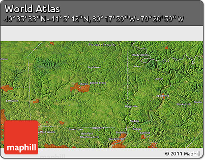 Satellite 3D Map of the Area around 40° 50' 23" N, 79° 49' 29" W