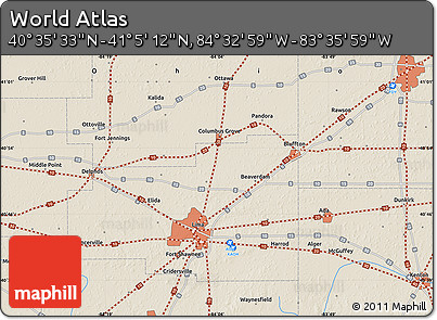 Shaded Relief Map of the Area around 40° 50' 23" N, 84° 4' 29" W