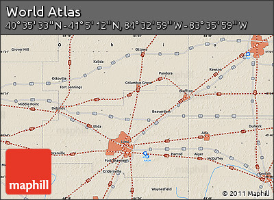 Shaded Relief Map of the Area around 40° 50' 23" N, 84° 4' 29" W