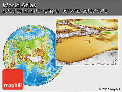 Physical Location Map of the Area around 40° 50' 23" N, 85° 4' 29" E