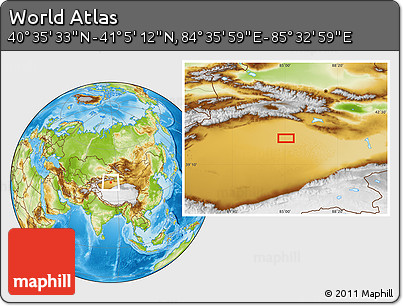 Physical Location Map of the Area around 40° 50' 23" N, 85° 4' 29" E