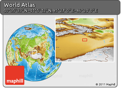 Physical Location Map of the Area around 40° 50' 23" N, 85° 55' 30" E