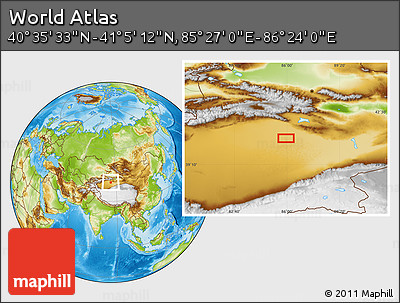Physical Location Map of the Area around 40° 50' 23" N, 85° 55' 30" E