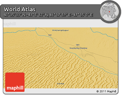 Physical 3D Map of the Area around 40° 50' 23" N, 86° 46' 30" E
