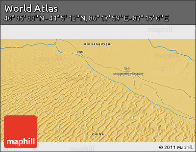 Physical 3D Map of the Area around 40° 50' 23" N, 86° 46' 30" E