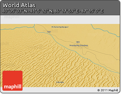 Physical 3D Map of the Area around 40° 50' 23" N, 86° 46' 30" E