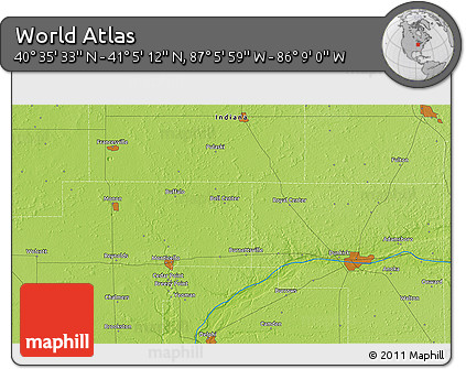 Physical 3D Map of the Area around 40° 50' 23" N, 86° 37' 30" W