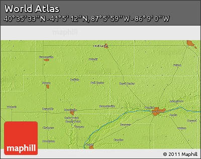Physical 3D Map of the Area around 40° 50' 23" N, 86° 37' 30" W