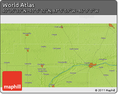 Physical 3D Map of the Area around 40° 50' 23" N, 86° 37' 30" W