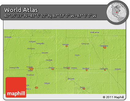 Physical 3D Map of the Area around 40° 50' 23" N, 87° 28' 29" W