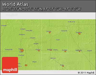 Physical 3D Map of the Area around 40° 50' 23" N, 87° 28' 29" W