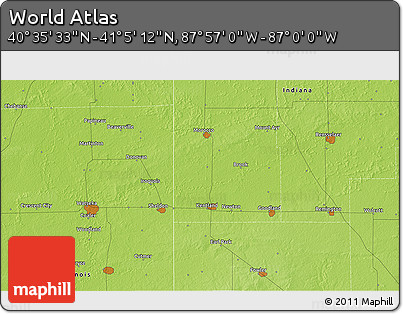 Physical 3D Map of the Area around 40° 50' 23" N, 87° 28' 29" W