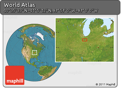 Satellite Location Map of the Area around 40° 50' 23" N, 87° 28' 29" W