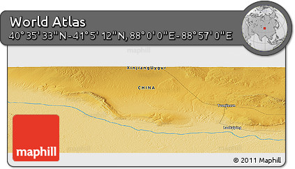 Physical Panoramic Map of the Area around 40° 50' 23" N, 88° 28' 29" E