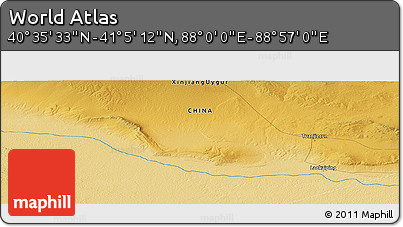 Physical Panoramic Map of the Area around 40° 50' 23" N, 88° 28' 29" E