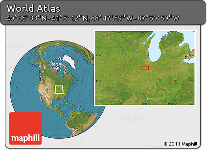 Satellite Location Map of the Area around 40° 50' 23" N, 88° 19' 29" W