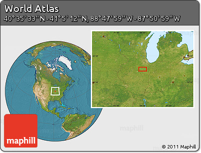 Satellite Location Map of the Area around 40° 50' 23" N, 88° 19' 29" W