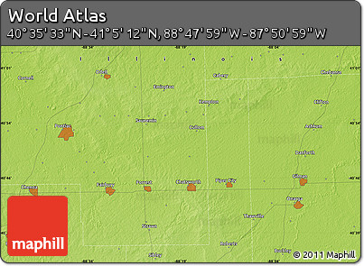 Physical Map of the Area around 40° 50' 23" N, 88° 19' 29" W