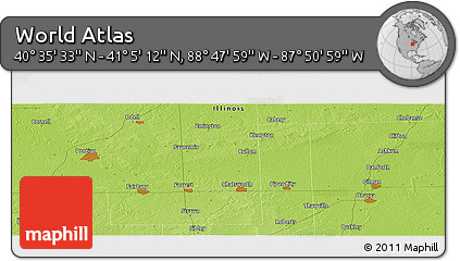 Physical Panoramic Map of the Area around 40° 50' 23" N, 88° 19' 29" W