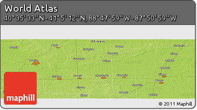 Physical Panoramic Map of the Area around 40° 50' 23" N, 88° 19' 29" W