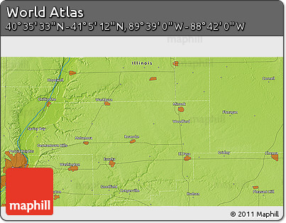 Physical 3D Map of the Area around 40° 50' 23" N, 89° 10' 30" W