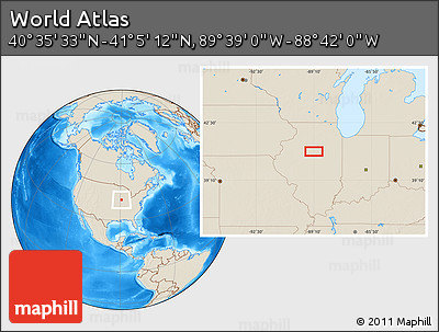 Shaded Relief Location Map of the Area around 40° 50' 23" N, 89° 10' 30" W