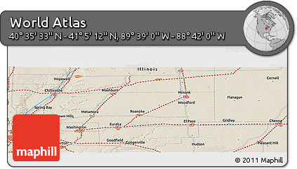 Shaded Relief Panoramic Map of the Area around 40° 50' 23" N, 89° 10' 30" W