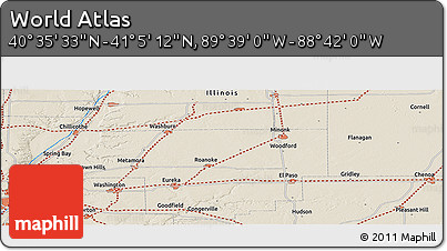Shaded Relief Panoramic Map of the Area around 40° 50' 23" N, 89° 10' 30" W