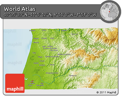 Physical 3D Map of the Area around 40° 50' 23" N, 8° 25' 30" W