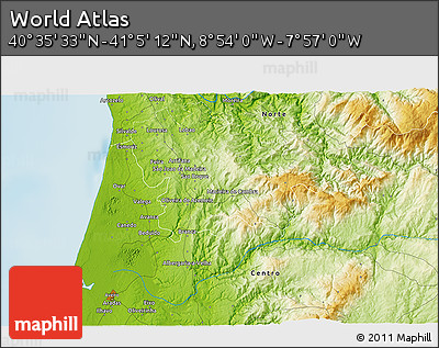 Physical 3D Map of the Area around 40° 50' 23" N, 8° 25' 30" W