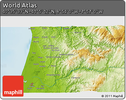 Physical 3D Map of the Area around 40° 50' 23" N, 8° 25' 30" W