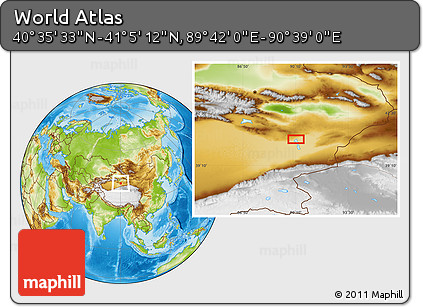 Physical Location Map of the Area around 40° 50' 23" N, 90° 10' 30" E