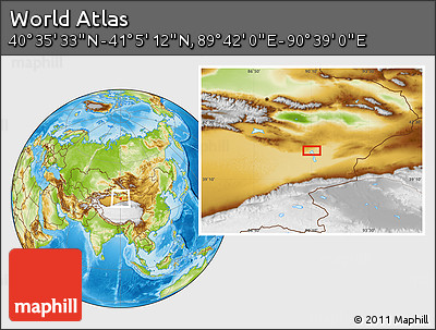 Physical Location Map of the Area around 40° 50' 23" N, 90° 10' 30" E