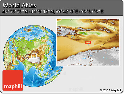 Physical Location Map of the Area around 40° 50' 23" N, 90° 10' 30" E