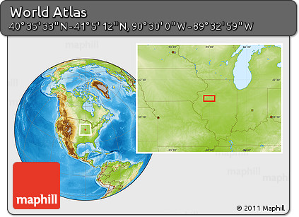 Physical Location Map of the Area around 40° 50' 23" N, 90° 1' 30" W