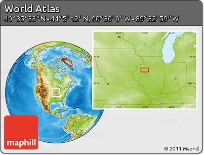 Physical Location Map of the Area around 40° 50' 23" N, 90° 1' 30" W