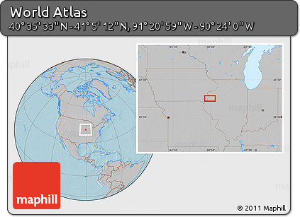 Gray Location Map of the Area around 40° 50' 23" N, 90° 52' 30" W, hill shading