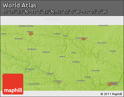 Physical 3D Map of the Area around 40° 50' 23" N, 91° 43' 29" W