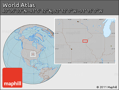 Gray Location Map of the Area around 40° 50' 23" N, 91° 43' 29" W, hill shading
